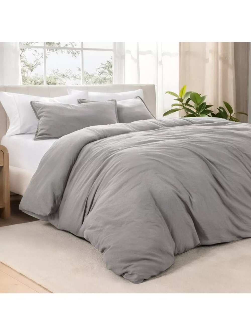 Bare Home Oversized King Frost Gray 3 Piece Duvet Cover Set w/ Pillow Shams